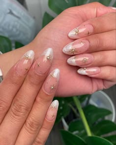 Cute Bridal Nails, Celestial French Tip Nails, Elevated French Tip, Gold Detailed Nails, Gold Nails 2023, Gold Goddess Nails, Structure Nails, Gold Fleck Nails, Scorpio Nail Ideas