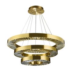 a large chandelier with three lights hanging from it's center, and two circular