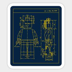 the lego man blueprint is shown in yellow on a dark background, and it's measurements are displayed