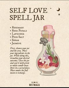 Self Love Spell Jar, Love Spell Jar, Self Love Spell, Shadow Book, Rooted In Love, Hoodoo Oils, Wicca Recipes, Witch Things, Witch Rituals