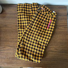 Fun Yellow Plaid Kick Flare Pants By Unif. Nwt Never Worn. Size 25 Yellow Retro Pants For Fall, Retro Yellow Pants For Fall, Yellow Straight Leg Bottoms For Fall, Yellow Cotton Pants For Fall, Yellow Straight Leg Pants For Fall, Yellow Cotton Fall Pants, Fall Yellow Cotton Pants, Yellow Cotton Bottoms For Fall, Yellow Wide Leg Bottoms For Fall