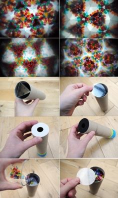 the process to make a diy project with toilet paper rolls and sprinkles