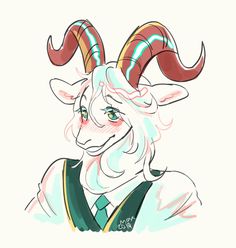 a drawing of a goat with long horns