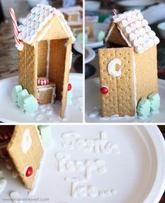 the gingerbread house is decorated with candy canes