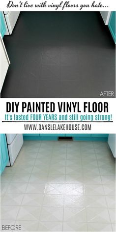 the before and after photos of a painted vinyl floor