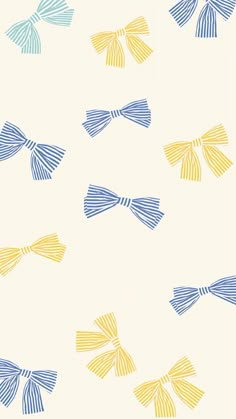 an abstract pattern with blue, yellow and white bows on a cream background for wallpaper