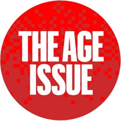 the age issue logo on a red circle with white letters and squares around it,