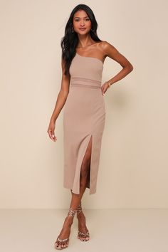 Exceptional Attitude Taupe Mesh One-Shoulder Bodycon Midi Dress Summer Graduation Dress, Sheer Clothing, Bodycon Midi Skirt, Midi Bodycon Dress, Bodycon Midi Dress, Midi Cocktail Dress, Bodycon Midi, Eclectic Style, Midi Dress Bodycon