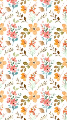 an orange and green floral pattern on white