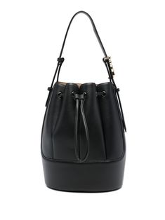 This Daniel Wellington bucket bag is crafted from faux leather and features a smooth grain quilted design. It has gold-tone hardware, tonal stitching, a scallop edge, and an adjustable top handle. The bag has a top drawstring fastening and a removable pouch. The bag is closed with a buckle. Black Leather Lined Bucket Bag, Black Bucket Bag With Gold-tone Hardware, Black Textured Leather Bucket Bag For On-the-go, Luxury Black Bucket Bag With Gold-tone Hardware, Luxury Black Leather-lined Bucket Bag, Scallop Edge, Leather Bucket, Leather Bucket Bag, Black Faux Leather