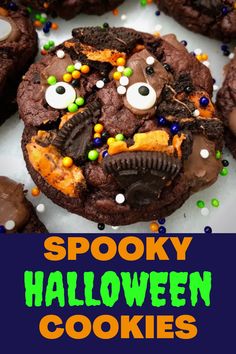 halloween cookies with spooky eyes and googly eyes on them are shown in front of the words, spooky halloween cookies