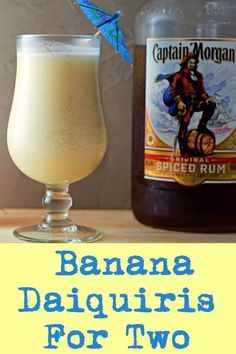 This Banana Daiquiri recipe combines fresh banana, coconut milk, lime juice, sugar, Captain Morgan Spiced Rum, and crushed ice blended together until smooth. It is delicious, refreshing, easy and quick, ready in just 5 minutes. This recipe makes 2 beautiful drinks full of fresh banana and spiced rum flavors. #drinks #BananaDaiquiri #Daiquiri #Captain Morgan #Rum #DrinksForTwo via @ZonaCooks Banana Daiquiri Recipe, Captain Morgan Drinks Spiced Rum, Captain Morgan Drinks, Spiced Rum Drinks, Captain Morgan Spiced Rum, Banana Daiquiri, Ice Blended, Beautiful Drinks, Rum Drinks Recipes