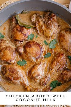 chicken adobo with coconut milk in a pan