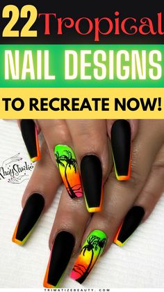 Tropical Nail designs - Experience the mesmerizing hues of a tropical sunset on your nails with stunning ombre designs that evoke the beauty of dusk. Nails For Jamaica, Jamaica Nails Vacations, Jamaica Inspired Nails, Tropical Nail Designs Beach Vacations, Jamaica Nail Designs, Sunset Ombre Nails, Jamaica Nails