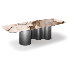 a marble and metal table with three columns in the shape of an x - base