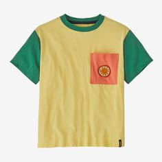 Built of soft 100% Regenerative Organic Certified® cotton with a universal, boxy fit and a pocket for small essentials, it's a go-to classic designed for getting dirty and having fun. Made in a Fair Trade Certified™ factory. | Patagonia Kids' Pocket T-Shirt in Milled Yellow, Large - Kids' T-Shirts & Tops - Regenerative Organic Certified Cotton Sporty Summer T-shirt With Pockets, Yellow Organic Cotton Crew Neck Top, Casual Green T-shirt With Side Pockets, Sporty Cotton Tops With Pockets, Relaxed Fit Cotton Tops For Everyday, Casual Tops With Relaxed Fit For Everyday, Casual Tops For Everyday Wear, Sporty Cotton T-shirt With Pockets, Organic Cotton Crew Neck Tops With Pockets