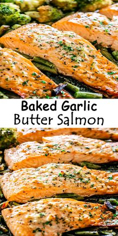 baked garlic butter salmon and asparagus on a grill