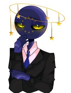 an alien in a suit and tie with stars on his head