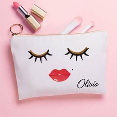 You'll be able to carry all you need with our exclusive Lashes and Lips zippered pouch. Featuring a girly design of thick lashes and red lips set against a white backdrop, this pouch is perfect for storing make up and so much more. A great birthday or holiday gift idea for the girly girl in your life. Great as a co-worker gift, back to school or off to college gift idea. Size: 8. White Lashes, Period Bag, Gifts For The Bride, Hand Painted Purses, Personalized Pouch, White Lips, Makeup Organizers, Bag Quotes, Thick Lashes