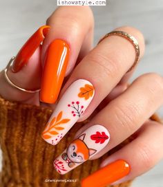 Trendy Halloween Looks - Amzing Horror Halloween Nails ideas 2024 #Halloween Fox Nails, Fall Nail Art Designs, Cute Nails For Fall, Seasonal Nails, Thanksgiving Nails, Fall Nail Art, Fall Nail Colors, Halloween Nail Art, Nails Fall