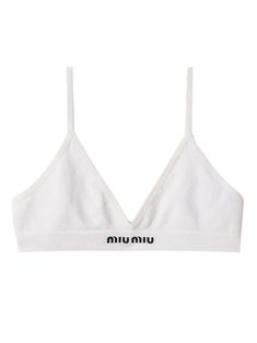 white cotton fine ribbed seamless triangle cup adjustable spaghetti straps non-wired elasticated underband jacquard logo motif unlined Miu Miu Top, Latest Bra, Cotton Bra, Bra Items, Cotton Bras, White Bras, Triangle Bra, Seamless Bra, Bra Tops