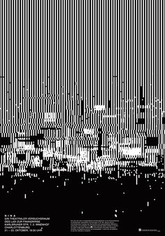 black and white cityscape with lines in the background that appear to be distorted