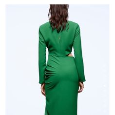 Brand New Zara Dress Never Worn Beautiful. Formal Long Sleeve Cutout Dress, Elegant Green Cutout Dress, Elegant Green Dress With Cutout Details, Chic Green Maxi Dress With Cutout, Chic Green Midi Dress With Cutout, Chic Green Cutout Midi Dress, Elegant Long Dress With Cutout, Evening Midi Dress With Long Sleeves And Cutout, Elegant Long Sleeve Cutout Dress