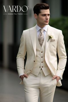 >>ORIGINAL ARTWORK AND CONTENT, PLEASE DO NOT COPY<< Suits for men, Cream men's Suit, 3 Piece suit, party wear suit, Fashionable suit for men, Prom suit, men elegant suit Elevate your style quotient with our Men's Cream Three-Piece Suit, seamlessly blending sophistication with a modern edge. Tailored to perfection, this suit offers a luxurious feel and a fit that's second to none. Whether it's a business event, a wedding, or a refined evening out, our cream suit ensures you're always the best dressed in the room. Crafted for the discerning gentleman, the subtle cream hue compliments all skin tones, making it an essential wardrobe staple. Every detail speaks of quality, from its premium fabric to its precise stitching. Make a lasting impression and command attention with this impeccable pie Prom Suit Men, Cream Suits For Men, Cream Suit, Men Cream, The Rising Sun, Guys Clothing Styles