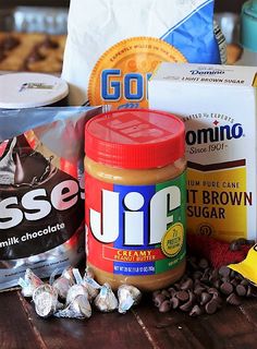 the ingredients to make chocolate peanut butter cookies