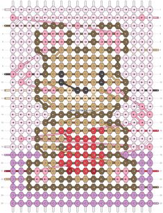 a cross stitch pattern with an image of a teddy bear in pink and brown colors