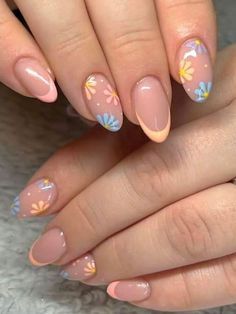 Nail Art Ideas, Nail Inspo, Art Ideas, Nail Art, Nails, Yellow, Flowers, Pink, Blue