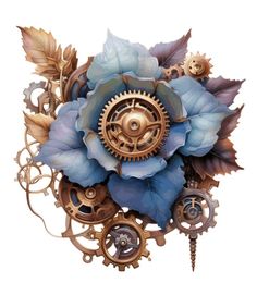 a clock with gears and flowers on it