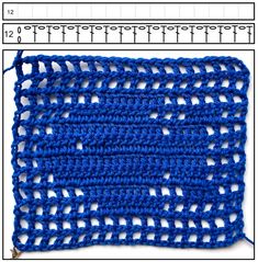 the crochet pattern is shown in blue and has two rows of stitches on each side