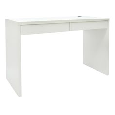 a white desk with two drawers on the top and one drawer at the bottom, in front of a white background