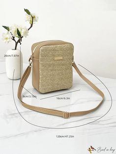 BirdinBag - Compact Straw Bag with Chic Metal Accents Trendy Rectangular Straw Bag With Phone Pocket, Beige Portable Bags For Daily Use, Portable Beige Shoulder Bag For Everyday Use, Casual Square Mobile Phone Bag, Beige Rectangular Satchel, Trendy Square Straw Bag With Mobile Phone Bag, Trendy Square Straw Bag With Mobile Phone Holder, Trendy Square Straw Bag With Phone Pocket, Portable Beige Rectangular Bag