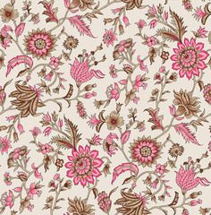 a pink and brown floral pattern on a light pink background