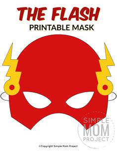 a red mask with yellow horns on it and the words, the flash printable mask