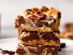 three chocolate chip bars stacked on top of each other