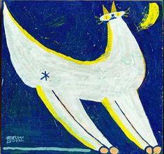 a painting of a cat with a crown on it's head and eyes, standing in front of a dark blue background