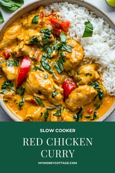 slow cooker red chicken curry with white rice