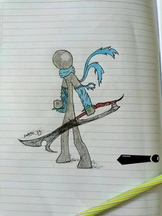 a drawing of a person walking with skis on their feet and an arrow in his hand