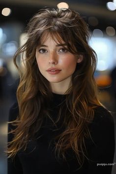 Wispy Bangs For Long Hair: Styling Tips for Gorgeous Tresses - Puqqu Wispy Bangs On Long Face, Long Brown Hair Wispy Bangs, Long Hair With Bottleneck Bangs, Bangs Black Hair Long, Princess Bangs Haircut, Fairy Kissed Hair, Full Bangs Medium Hair, Super Wispy Curtain Bangs, Long Hair Wispy Curtain Bangs