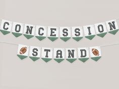 a football themed banner with the words, concession stand and an american football on it