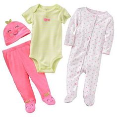 Carter's 4 Piece Little Layette Set In Cherries. Set Includes Matching Bodysuit, Pants, Hat And Sleeper! So Adorable! Cute Pink Playtime Sets, Playful Pink Spring Sets, Pink Cotton Playwear Sets, Fitted Pink Cotton Set, Layette Set, Carters Girl, Pink Cherry, Play Set, So Adorable