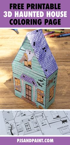 a paper house with the text free printable 3d halloween house coloring page on it