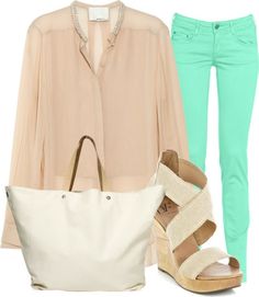 mint and beige Slacks Outfit, Mint Pants, Mint Outfit, Mint Jeans, Estilo Chic, Fashion Designers, Passion For Fashion, Spring Summer Fashion