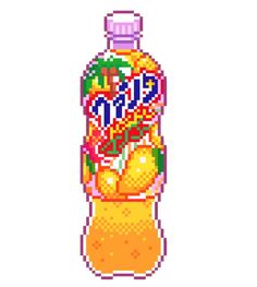 an image of a bottle of fruit juice pixelated in the style of 8 bit