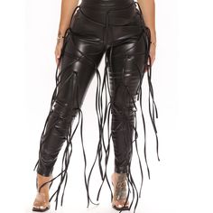 Pants With Strings, Y2k Pants, Leather Pants Women, Faux Leather Pants, Leather Fringe, Casual Lace, Slim Pants, Fashion Pants, Fashion Ideas