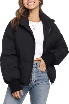 LianLive Womens Cropped Puffer Jacket Oversized Black Short Puffy Winter Coat. Condition is New with tags. Shipped with USPS Priority Mail. Bulky Sweaters, Winter Puffer Jackets, Cropped Puffer Jacket, Baggy Shorts, Woven Jacket, Winter Outerwear, Loose Shorts, Short Coat, Winter Coats Women