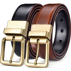 Vintage Reversible Leather Belt Elevate your style with this versatile men's reversible leather belt. Crafted with genuine leather, it features an antique-style rotated buckle that adds a touch of sophistication to any outfit. This 2-in-1 belt offers flexibility, allowing you to switch between two distinct looks effortlessly. Whether you're dressing up for a formal occasion or going for a casual look, this belt is the perfect accessory. The adjustable design ensures a comfortable fit, making it Belts Outfits, Formal Belts, Men Belts, Belt For Men, Reversible Belt, Men Belt, Western Leather, Men's Wardrobe, Buckle Belt